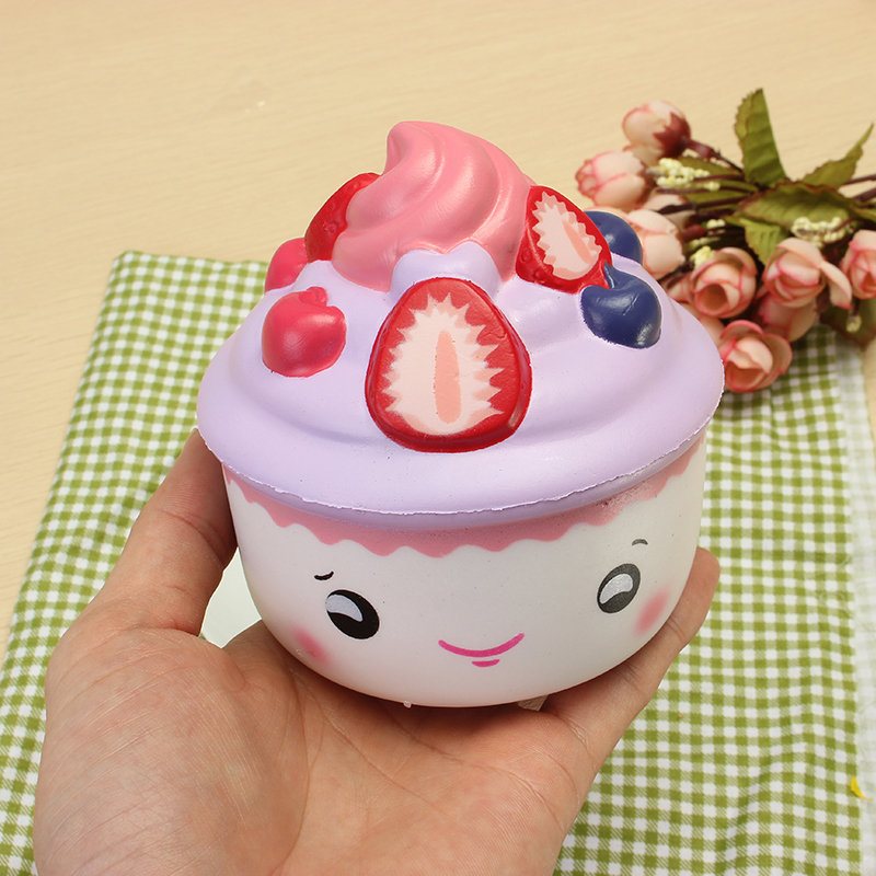 Leilei Squishy Truskawkowy Kubek Do Lodów Owocowych Cupcake Powolny Wzrost Oryginalne Opakowanie Kolekcja Prezent