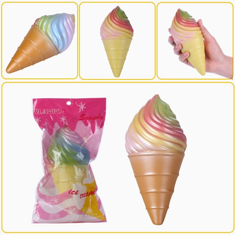 Vlampo Squishy Tęczowe Lody Rożek Powolne Rośnie Oryginalne Opakowanie Kolekcja Gift Decor Toy