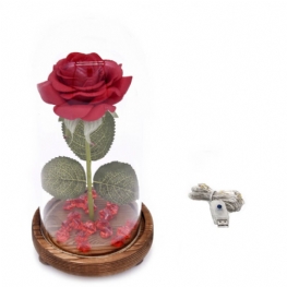 Czerwona Róża Z Girlandami Led Fairy String Lights Opadłe Płatki I Podstawa Abs W Szklanej Kopule Najlepszy Prezent Na Walentynki Dla Niej