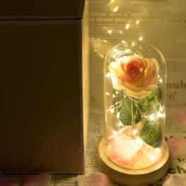 Lampa W Kształcie Szampańskich Róż Z Bajkowymi Girlandami Led Opadłe Płatki I Podstawą Abs W Szklanej Kopule Walentynki Romantyczne Prezenty
