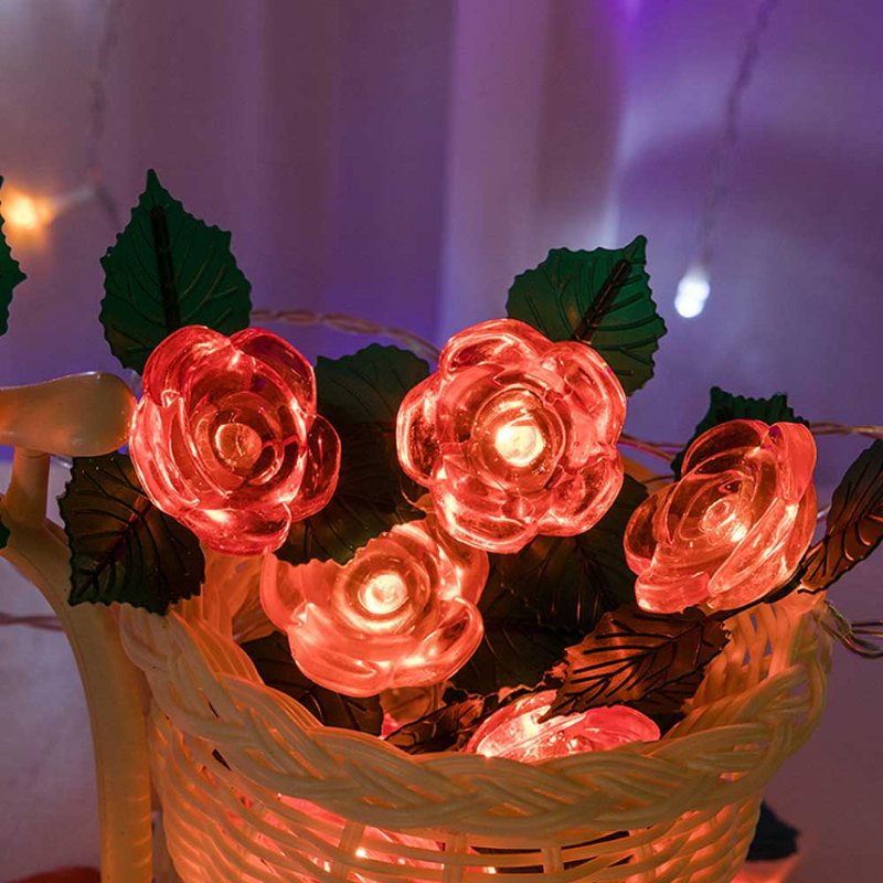 Led Rose Flower String Lights Drut Miedziany Lampki Na Baterie Romantyczna Róża Lampa Na Wesele Strona Główna Urodziny Festiwal Kryty Dekoracje Zewnętrzne