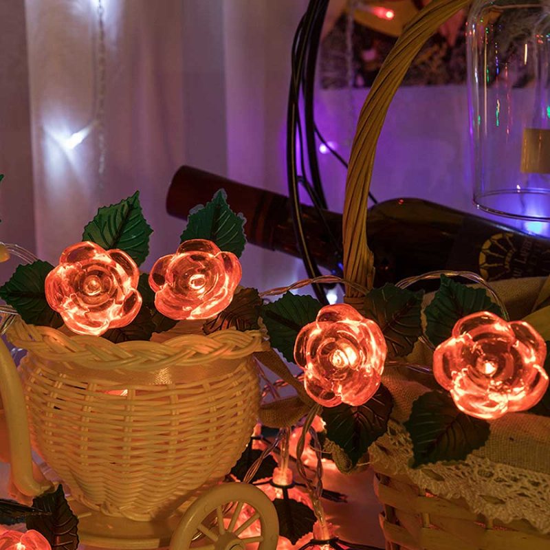 Led Rose Flower String Lights Drut Miedziany Lampki Na Baterie Romantyczna Róża Lampa Na Wesele Strona Główna Urodziny Festiwal Kryty Dekoracje Zewnętrzne