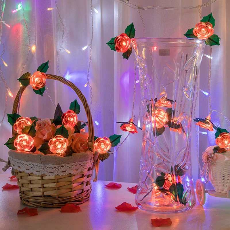 Led Rose Flower String Lights Drut Miedziany Lampki Na Baterie Romantyczna Róża Lampa Na Wesele Strona Główna Urodziny Festiwal Kryty Dekoracje Zewnętrzne