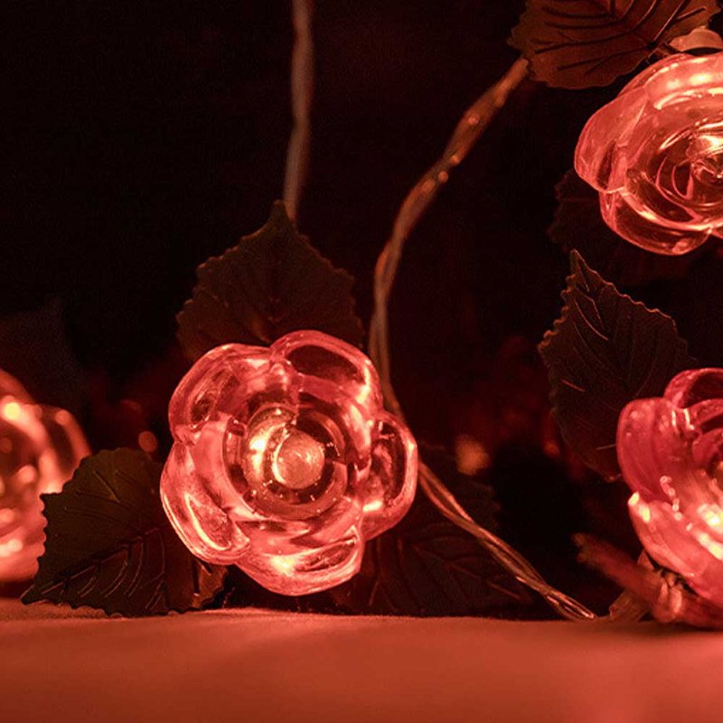 Led Rose Flower String Lights Drut Miedziany Lampki Na Baterie Romantyczna Róża Lampa Na Wesele Strona Główna Urodziny Festiwal Kryty Dekoracje Zewnętrzne