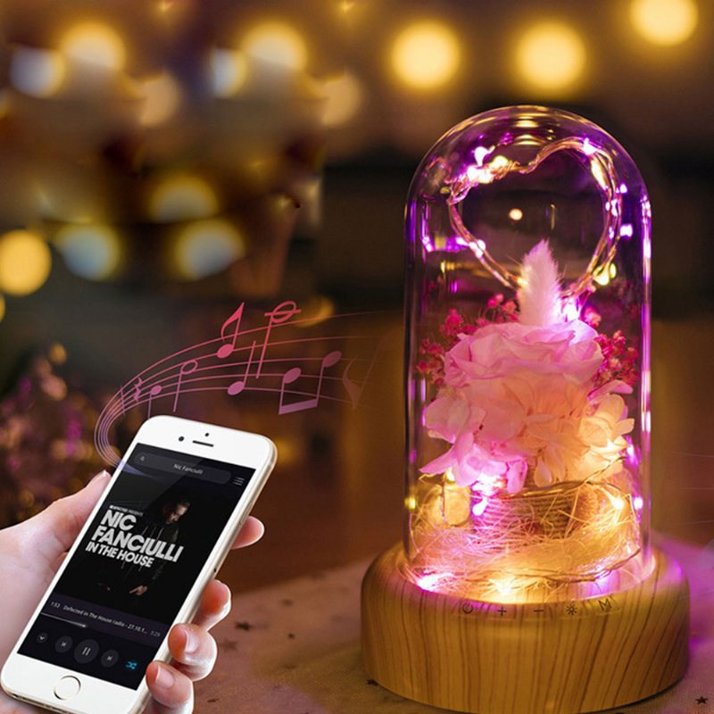 Zaczarowana Róża Led W Szklanej Kopule Bluetooth Stereo Obrotowa Pozytywka Dla Żony Kochanka Dziewczyna Rocznica Ślubu Prezent Urodzinowy