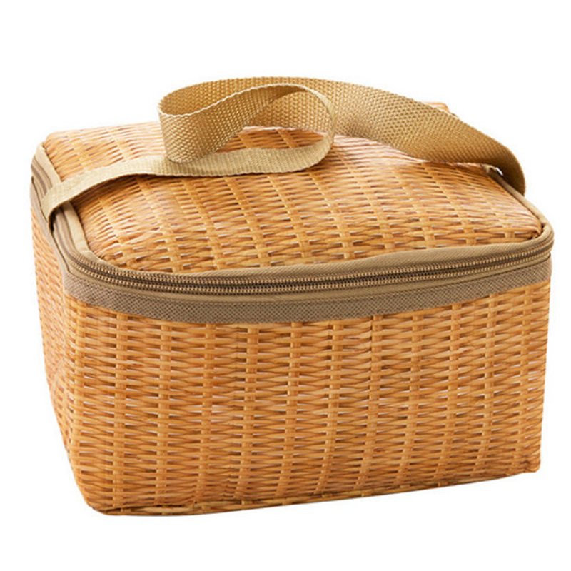 Imitacja Rattanu Brazier Bag Pogrubienie Lunch Tote Bag Cooler Izolowana Torebka Podróżna Torba Piknikowa