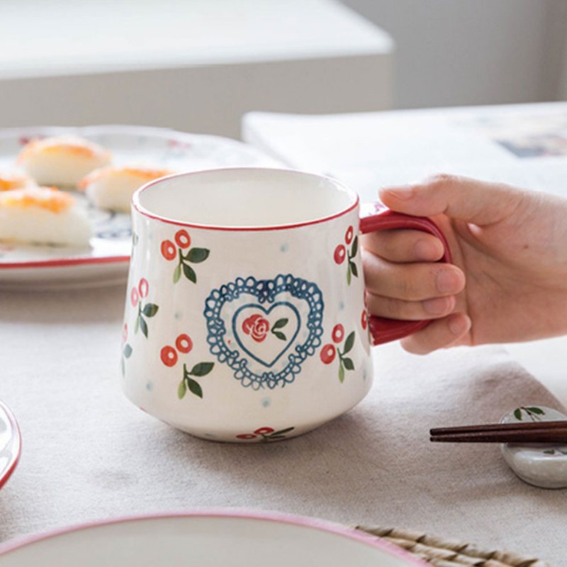 Śliczny Delikatny Elegancki Kubek Ceramiczny Z Wzorem Wiśni O Dużej Pojemności Podszkliwny Wody Do Użytku Domowego