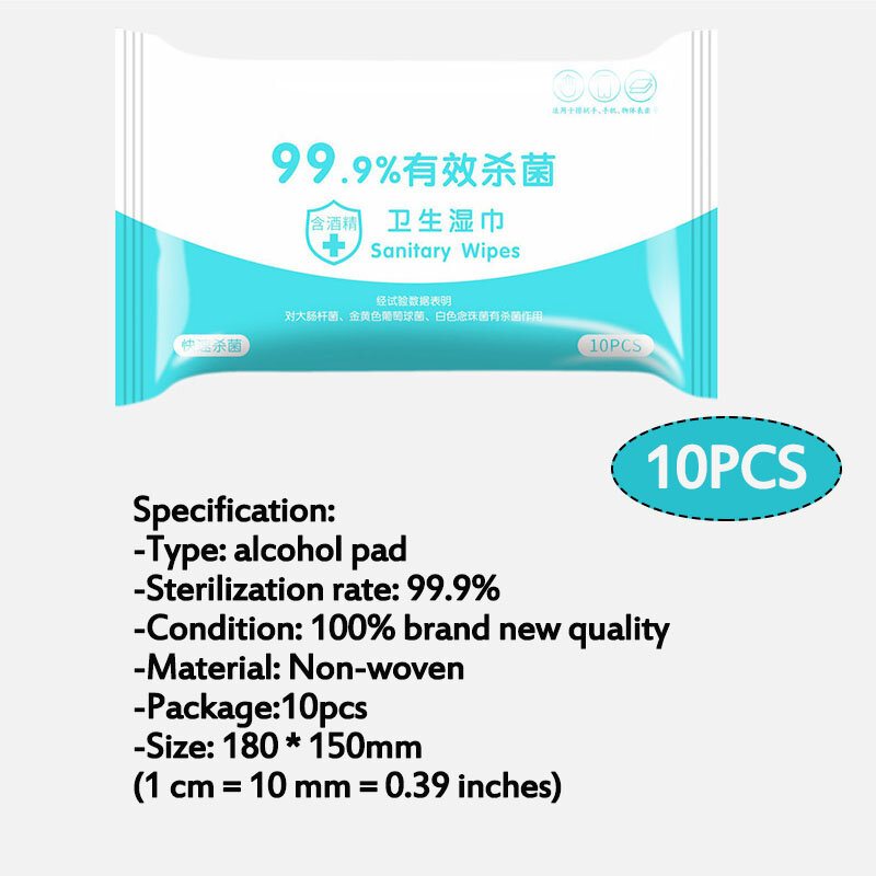 10 Szt. Jednorazowe 75% Alkoholowe Chusteczki Nawilżane Podkładki Bezpieczeństwa Papier Do Czyszczenia Sterylizacji