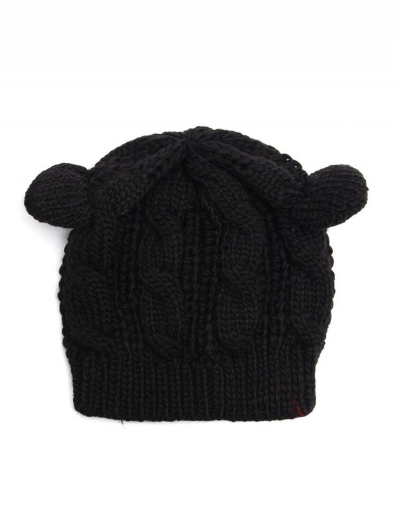 Cute Cat Ear Devil Slouch Beanie Hat Szydełkowa Dzianinowa Pleciona Zimowa Ciepła Czapka