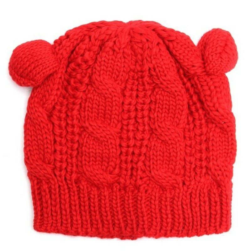 Cute Cat Ear Devil Slouch Beanie Hat Szydełkowa Dzianinowa Pleciona Zimowa Ciepła Czapka