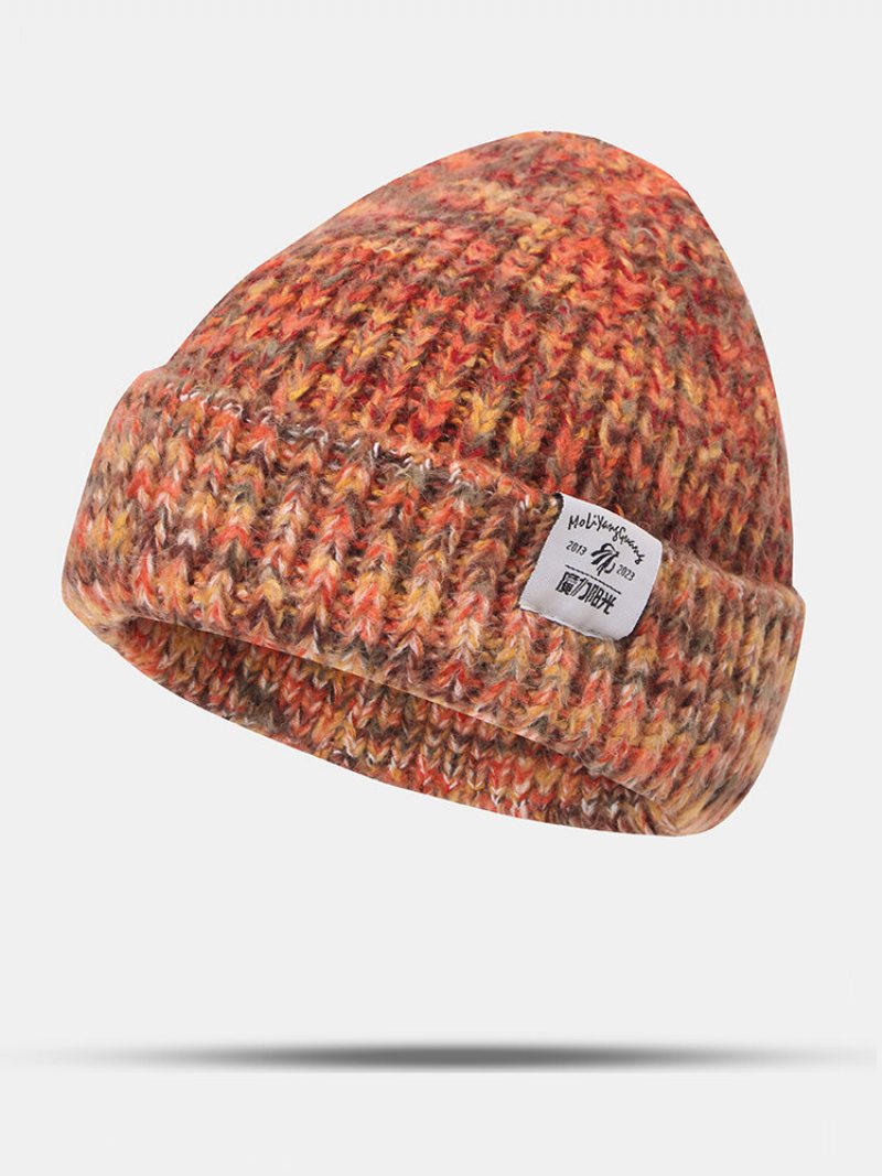 Czapka Typu Beanie Z Grubej Dzianiny Unisex Z Mieszanymi Kolorami I Etykietami Na Wszystkie Mecze