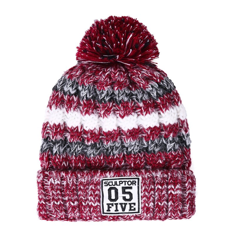 Czapka Zimowa Dla Kobiet Szaliki Zestaw Rękawiczek Bawełniane Czapki Z Pomponem W Paski Grube Rękawiczki Z Kołnierzykiem Typu Beanie