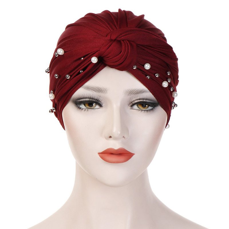 Damska Czapka Z Daszkiem W Stylu Vintage Z Koralikami Casual Milk Silk Soft Solid Bonnet Hat Headpiece