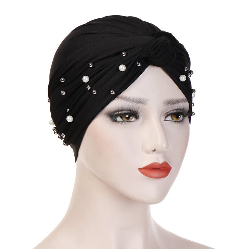 Damska Czapka Z Daszkiem W Stylu Vintage Z Koralikami Casual Milk Silk Soft Solid Bonnet Hat Headpiece