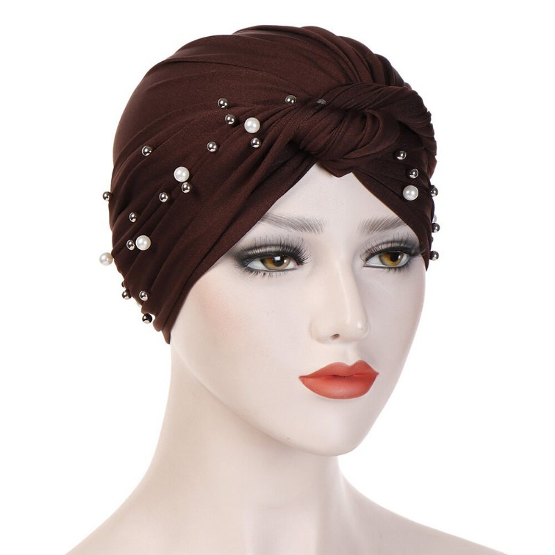 Damska Czapka Z Daszkiem W Stylu Vintage Z Koralikami Casual Milk Silk Soft Solid Bonnet Hat Headpiece