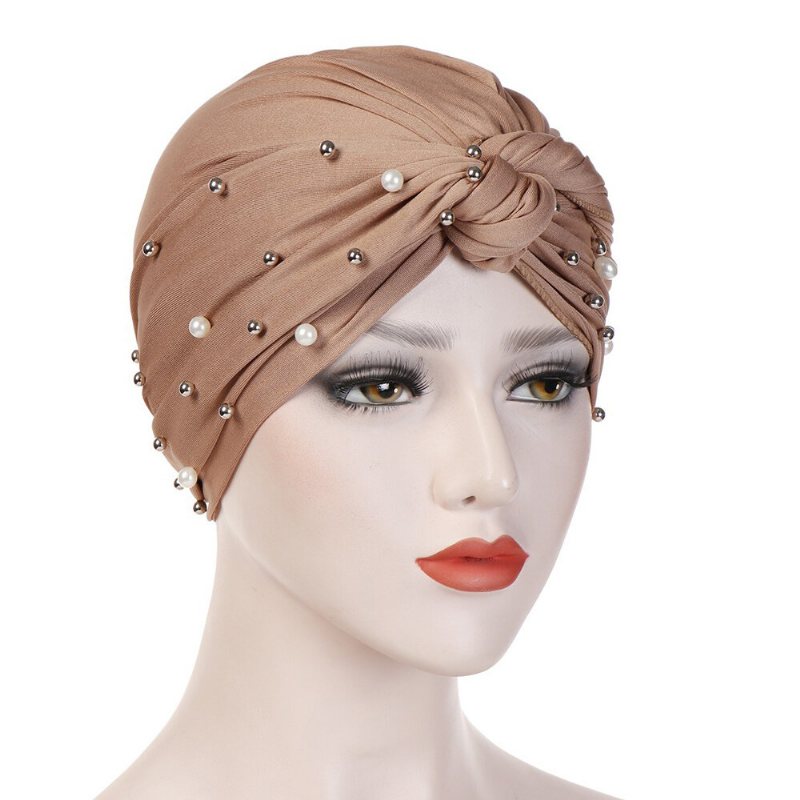 Damska Czapka Z Daszkiem W Stylu Vintage Z Koralikami Casual Milk Silk Soft Solid Bonnet Hat Headpiece