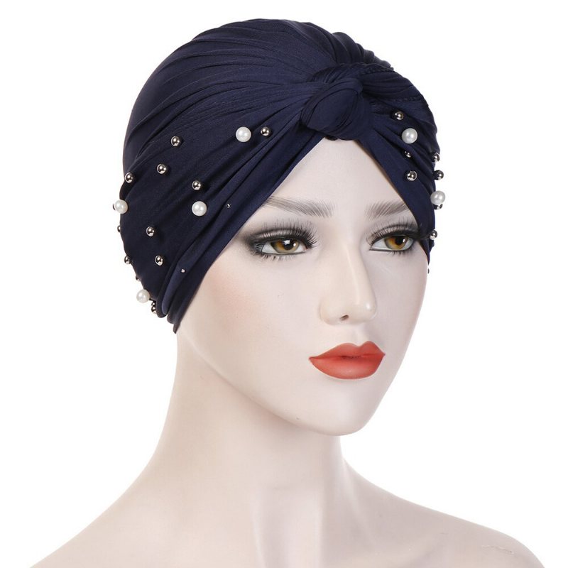 Damska Czapka Z Daszkiem W Stylu Vintage Z Koralikami Casual Milk Silk Soft Solid Bonnet Hat Headpiece