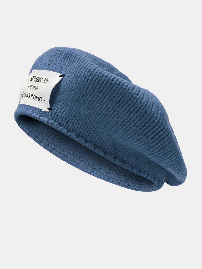 Damska Dzianinowa Dzianina Akrylowa W Jednolitym Kolorze Wyszywane Litery Patch All-match Warm Beret