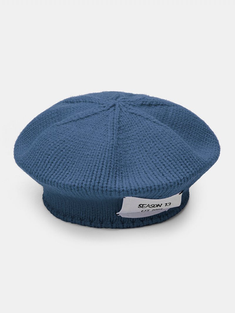 Damska Dzianinowa Dzianina Akrylowa W Jednolitym Kolorze Wyszywane Litery Patch All-match Warm Beret