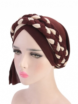 Damska Miękka Haftowana Opaska Multicolor Twist Braid Turban Cancer Cap