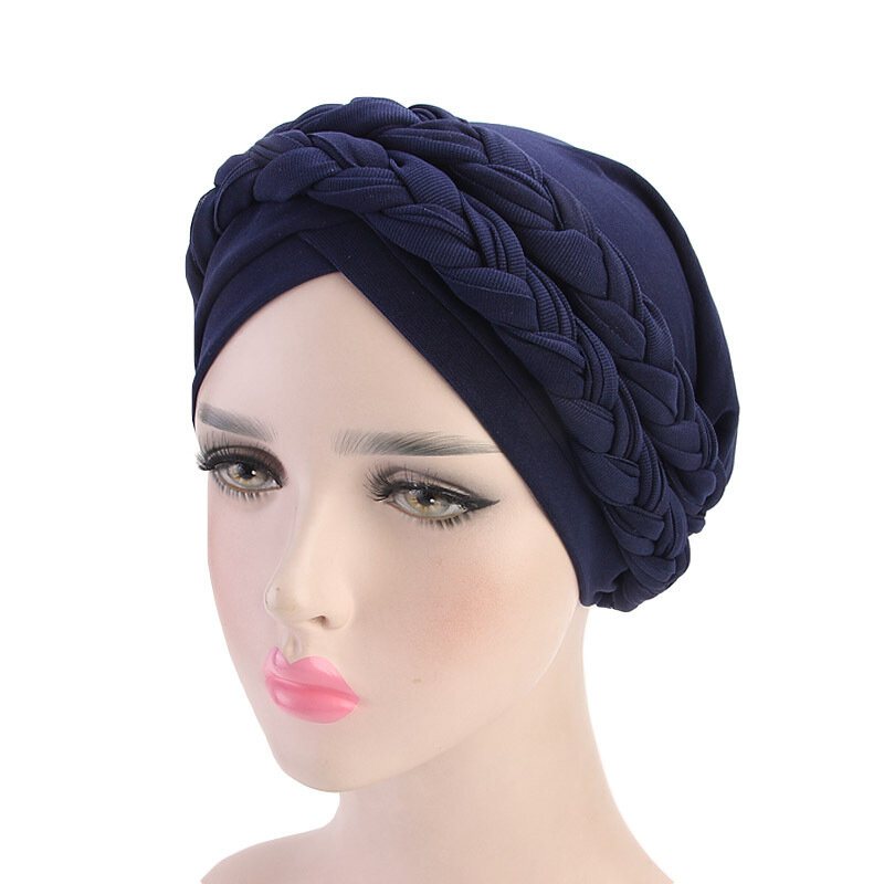 Damska Miękka Haftowana Opaska Multicolor Twist Braid Turban Cancer Cap