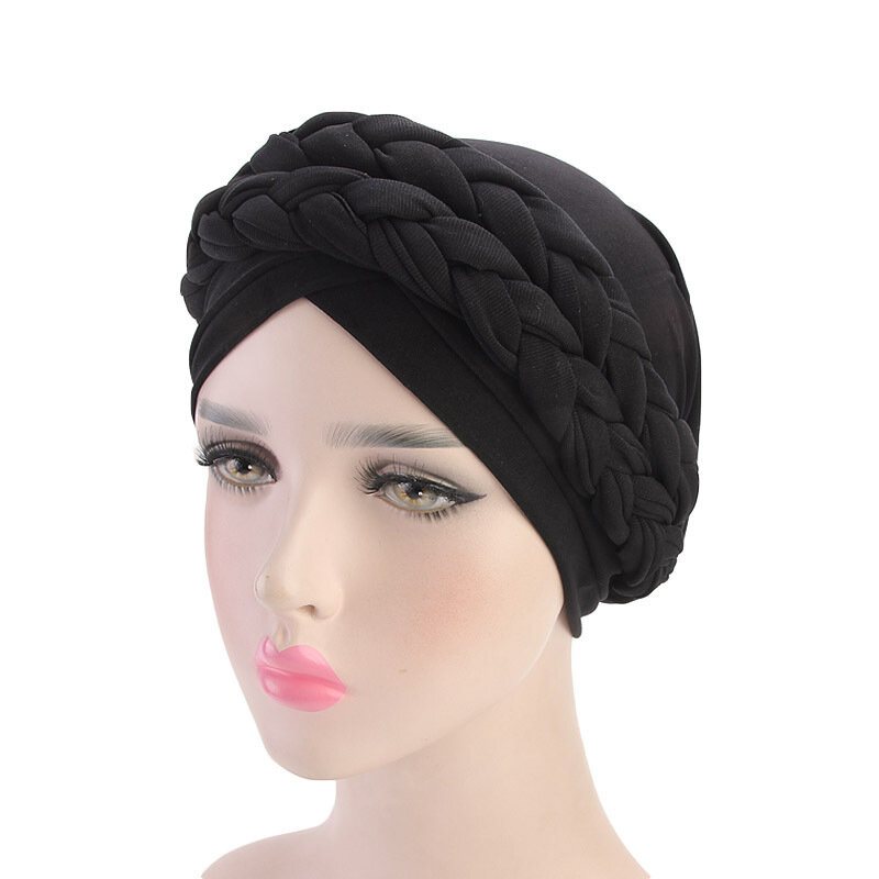 Damska Miękka Haftowana Opaska Multicolor Twist Braid Turban Cancer Cap