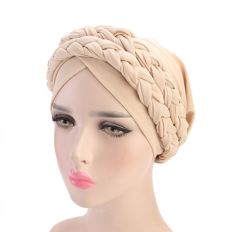 Damska Miękka Haftowana Opaska Multicolor Twist Braid Turban Cancer Cap