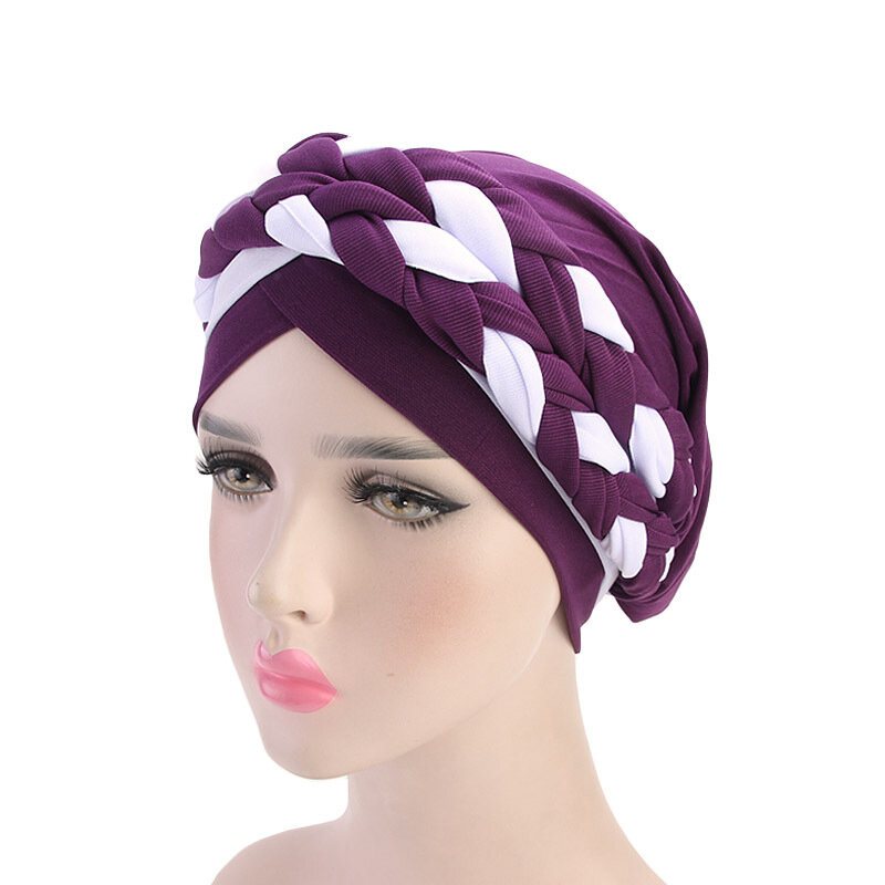 Damska Miękka Haftowana Opaska Multicolor Twist Braid Turban Cancer Cap