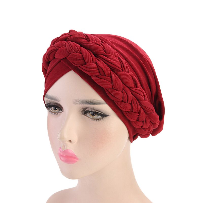 Damska Miękka Haftowana Opaska Multicolor Twist Braid Turban Cancer Cap