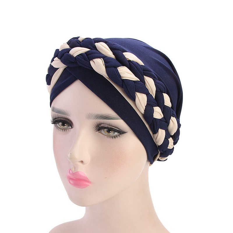 Damska Miękka Haftowana Opaska Multicolor Twist Braid Turban Cancer Cap