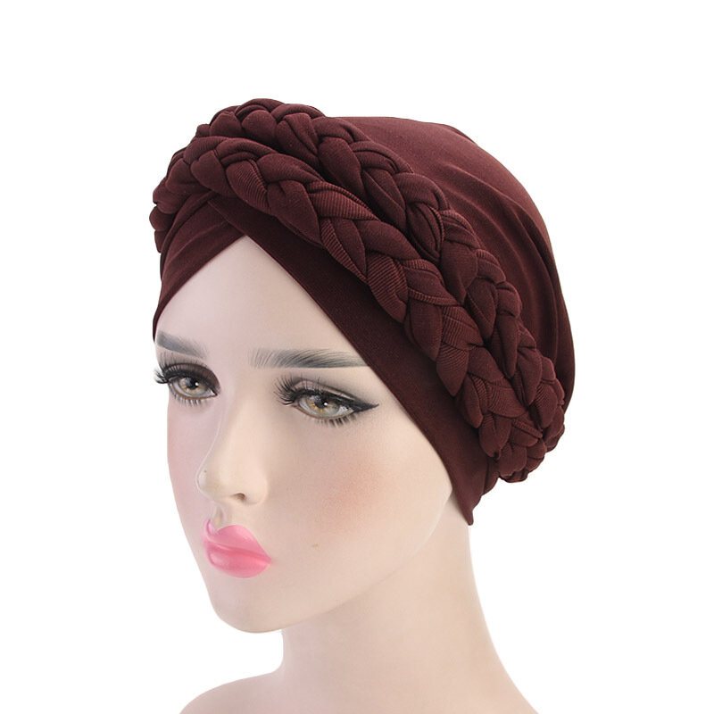 Damska Miękka Haftowana Opaska Multicolor Twist Braid Turban Cancer Cap