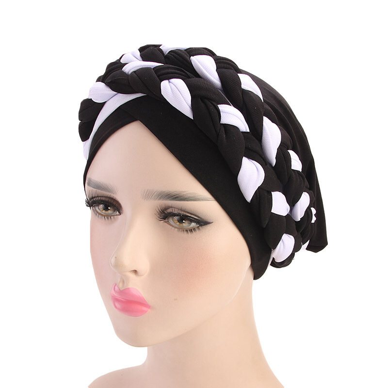 Damska Miękka Haftowana Opaska Multicolor Twist Braid Turban Cancer Cap