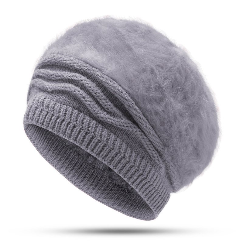 Damska Rozciągliwa Mieszanka Sierści Królika Pure Color Gruba Ciepła Czapka Z Dzianiny Outdoor Travel Snow Hat