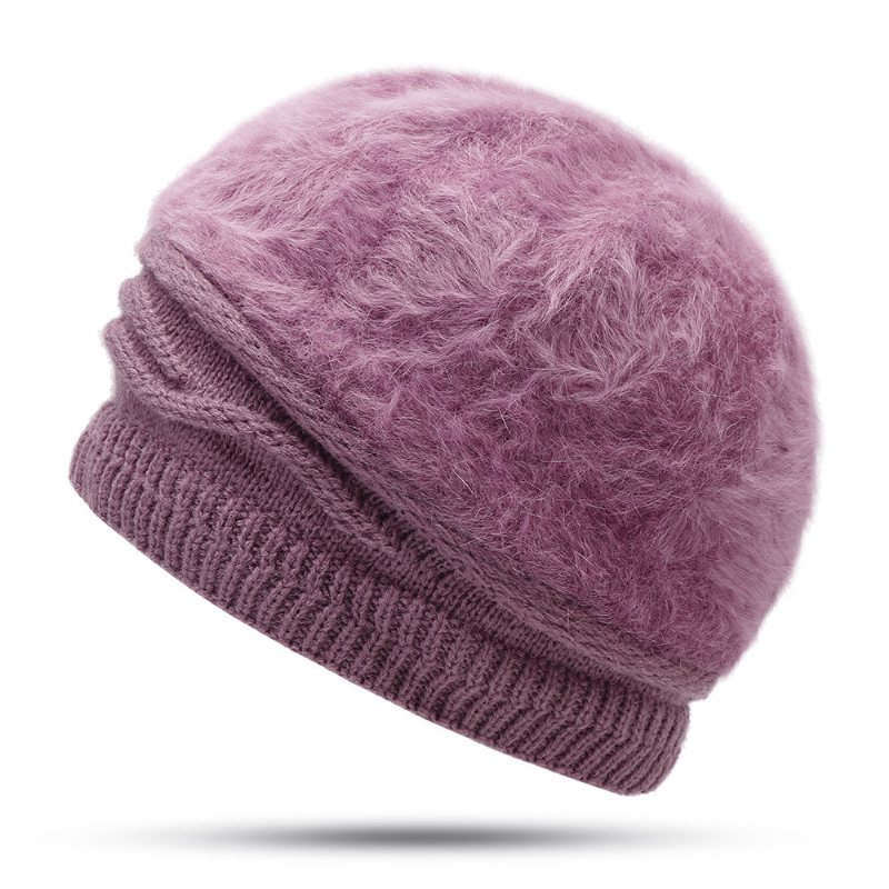 Damska Rozciągliwa Mieszanka Sierści Królika Pure Color Gruba Ciepła Czapka Z Dzianiny Outdoor Travel Snow Hat