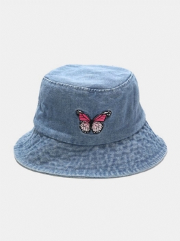 Damski I Męski Haftowany Wzór Motyla Denim Outdoor Casual Kapelusz Typu Bucket