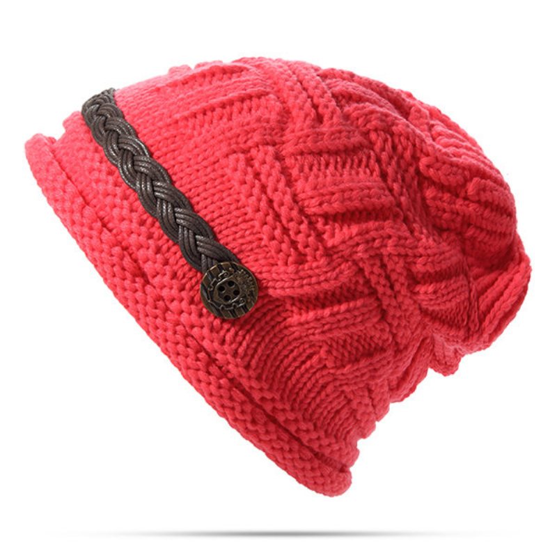 Dzianinowe Szydełkowe Guziki Czapka Z Daszkiem Ozdobne Warkocze Baggy Beanie Hat