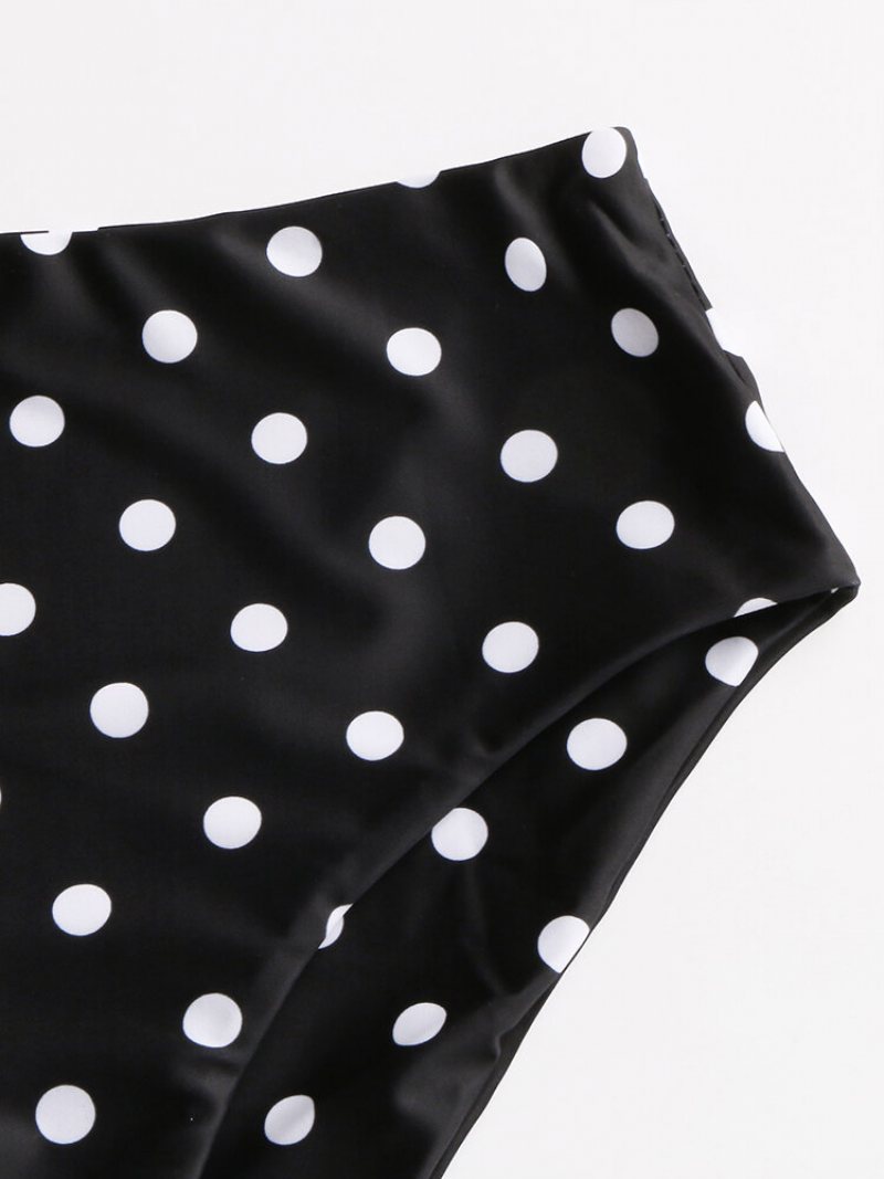 Kobiety Bikini Z Wysokim Stanem Polka Dot Tie Front Falbany Rękawy Stroje Kąpielowe