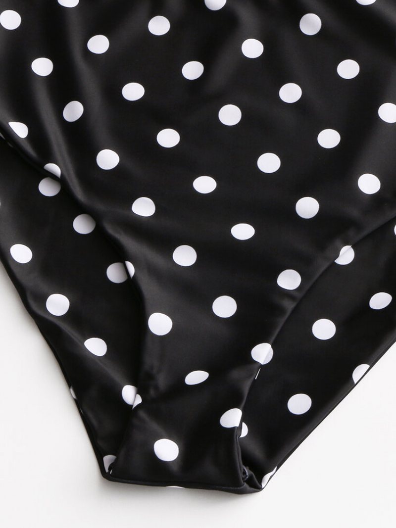 Kobiety Bikini Z Wysokim Stanem Polka Dot Tie Front Falbany Rękawy Stroje Kąpielowe