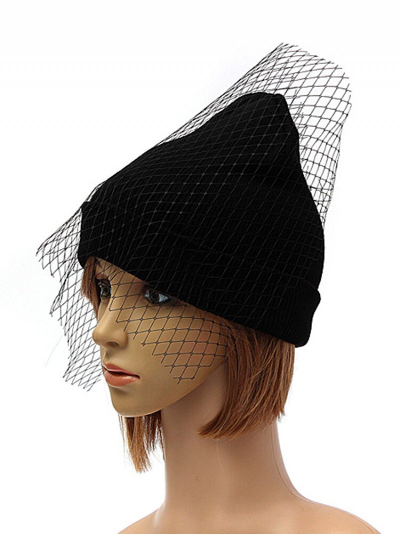 Kobiety Dziewczęta Retro Dress Hat Mesh Net Welon Knitting Czapki Beanie