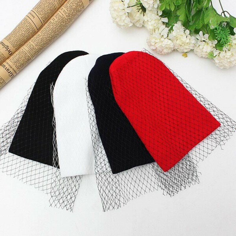 Kobiety Dziewczęta Retro Dress Hat Mesh Net Welon Knitting Czapki Beanie