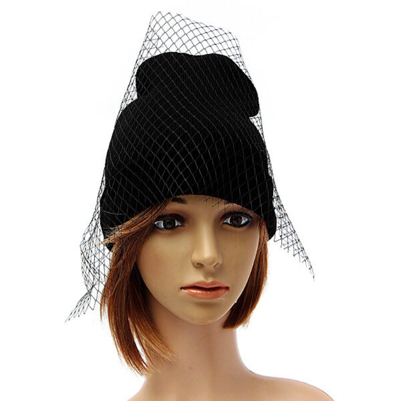 Kobiety Dziewczęta Retro Dress Hat Mesh Net Welon Knitting Czapki Beanie