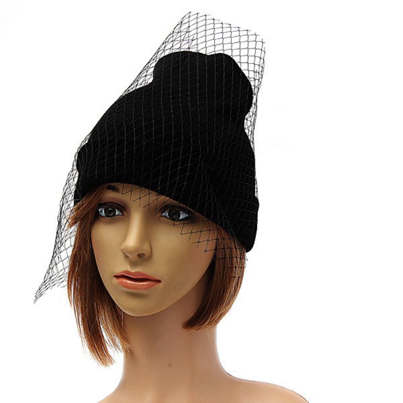 Kobiety Dziewczęta Retro Dress Hat Mesh Net Welon Knitting Czapki Beanie