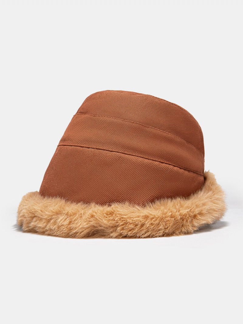 Kobiety Faux Fur Pluszowe Zagęszczone Szwy W Jednolitym Kolorze Krótkie Rondo Ochrona Słuchu Cały Mecz Ciepły Kapelusz Typu Bucket