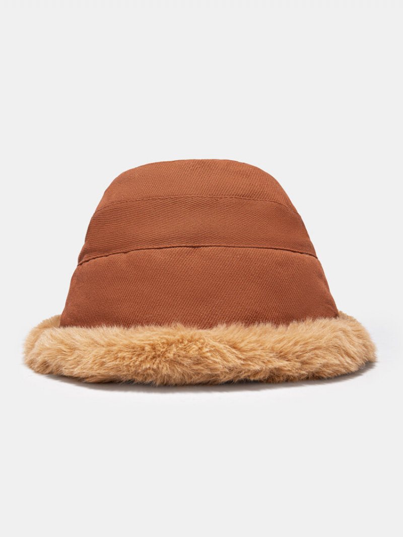 Kobiety Faux Fur Pluszowe Zagęszczone Szwy W Jednolitym Kolorze Krótkie Rondo Ochrona Słuchu Cały Mecz Ciepły Kapelusz Typu Bucket