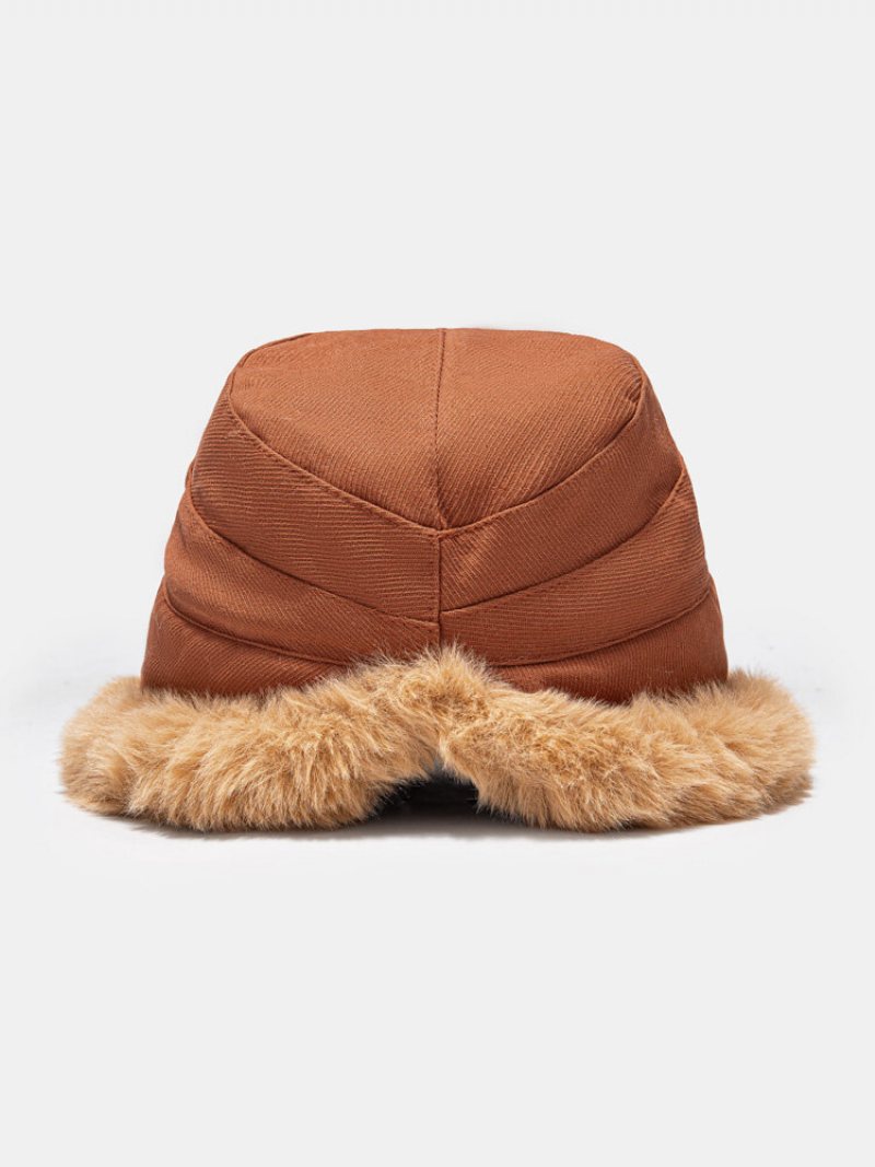 Kobiety Faux Fur Pluszowe Zagęszczone Szwy W Jednolitym Kolorze Krótkie Rondo Ochrona Słuchu Cały Mecz Ciepły Kapelusz Typu Bucket