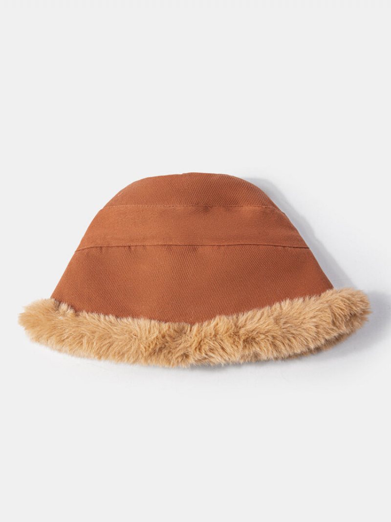 Kobiety Faux Fur Pluszowe Zagęszczone Szwy W Jednolitym Kolorze Krótkie Rondo Ochrona Słuchu Cały Mecz Ciepły Kapelusz Typu Bucket