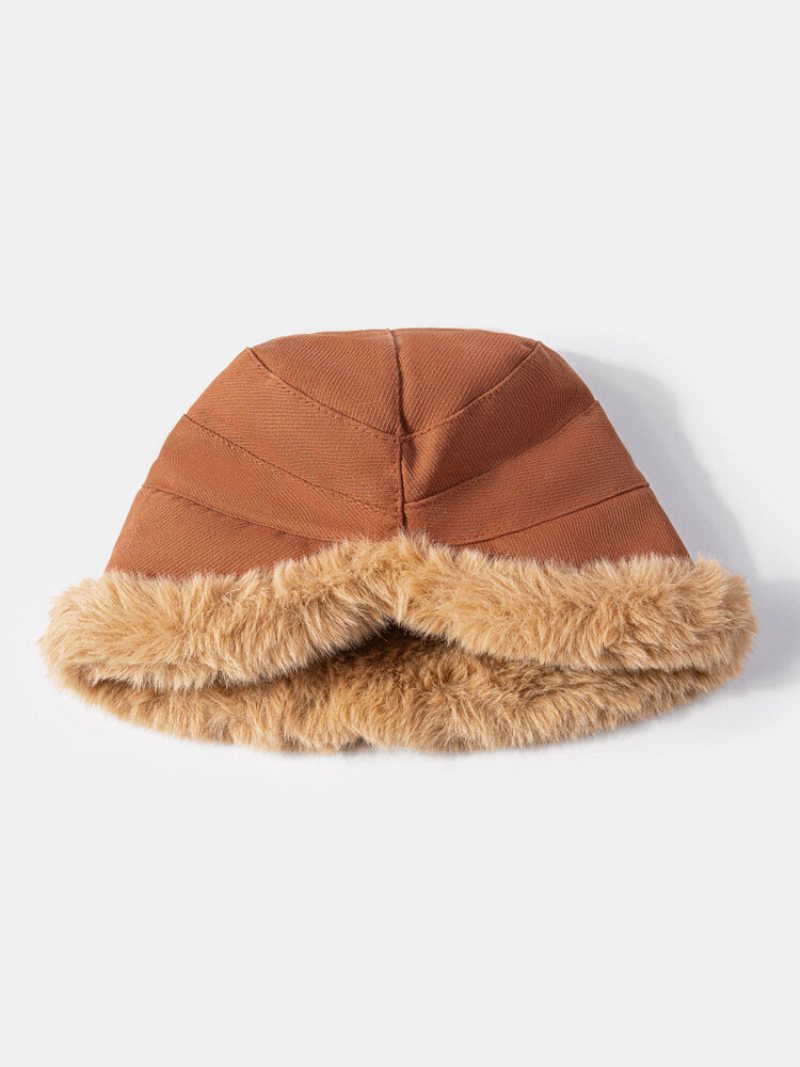 Kobiety Faux Fur Pluszowe Zagęszczone Szwy W Jednolitym Kolorze Krótkie Rondo Ochrona Słuchu Cały Mecz Ciepły Kapelusz Typu Bucket