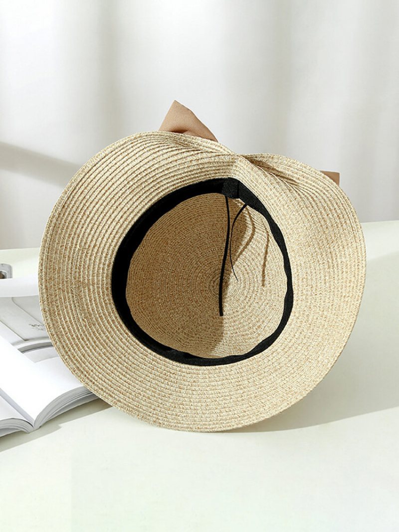 Kobiety Słomka Wypoczynek Wakacje Wszechstronny Oddychający Odcień Big Bow Straw Hat Tour Beach Bucket Cap