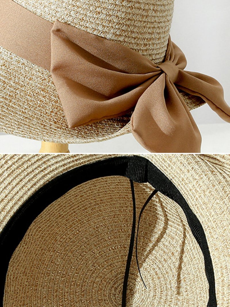 Kobiety Słomka Wypoczynek Wakacje Wszechstronny Oddychający Odcień Big Bow Straw Hat Tour Beach Bucket Cap