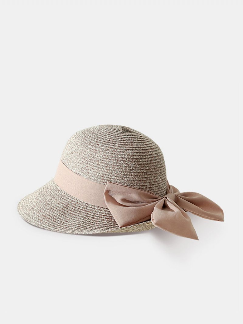 Kobiety Słomka Wypoczynek Wakacje Wszechstronny Oddychający Odcień Big Bow Straw Hat Tour Beach Bucket Cap